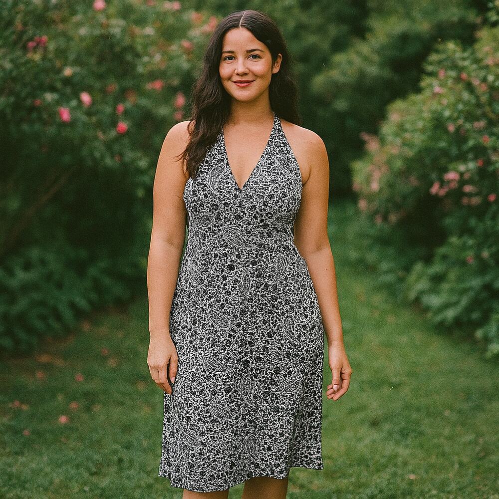 2/$30 Ann Taylor Halter Neck Mini Dress Backless Paisley Floral Black Women's 6